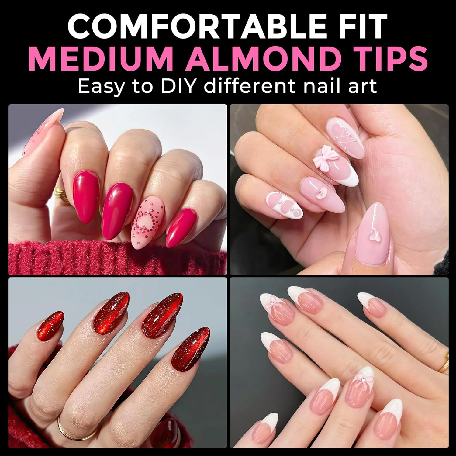 ناخن مصنوعی بادامی UNA GELLA، 216 عدد، ناخن های از پیش شکل داده شده برای پوشش کامل، ناخن های مصنوعی فرانسوی اکریلیک برای کاشت ناخن، سالن DIY، 12 سایز مختلف