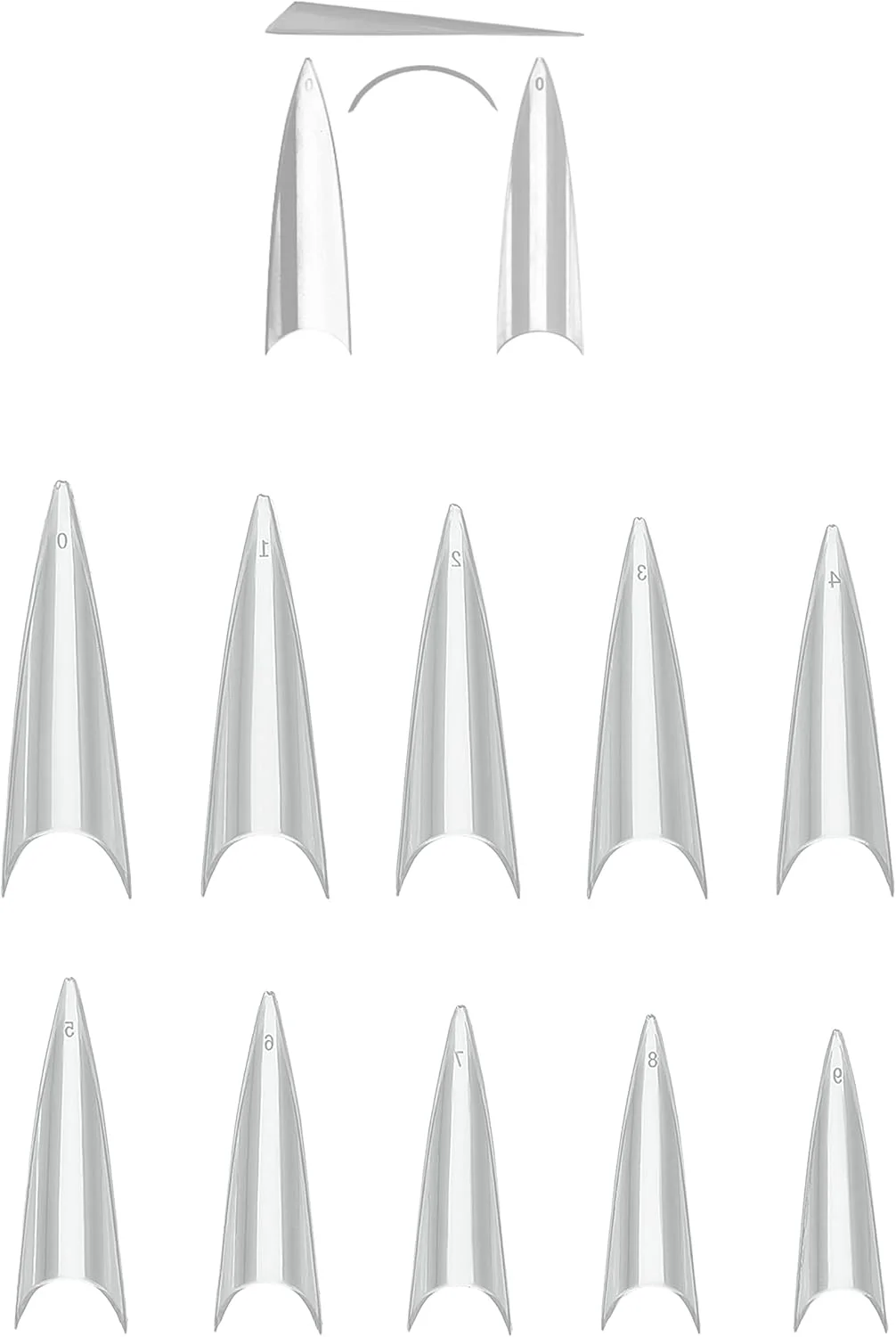 ۶۰۰ عدد تیپ ناخن مصنوعی خیلی بلند XXL استیلتو نوک تیز صاف، اکستنشن شفاف نیمه پوشش، مناسب استفاده حرفه ای در سالن و منزل