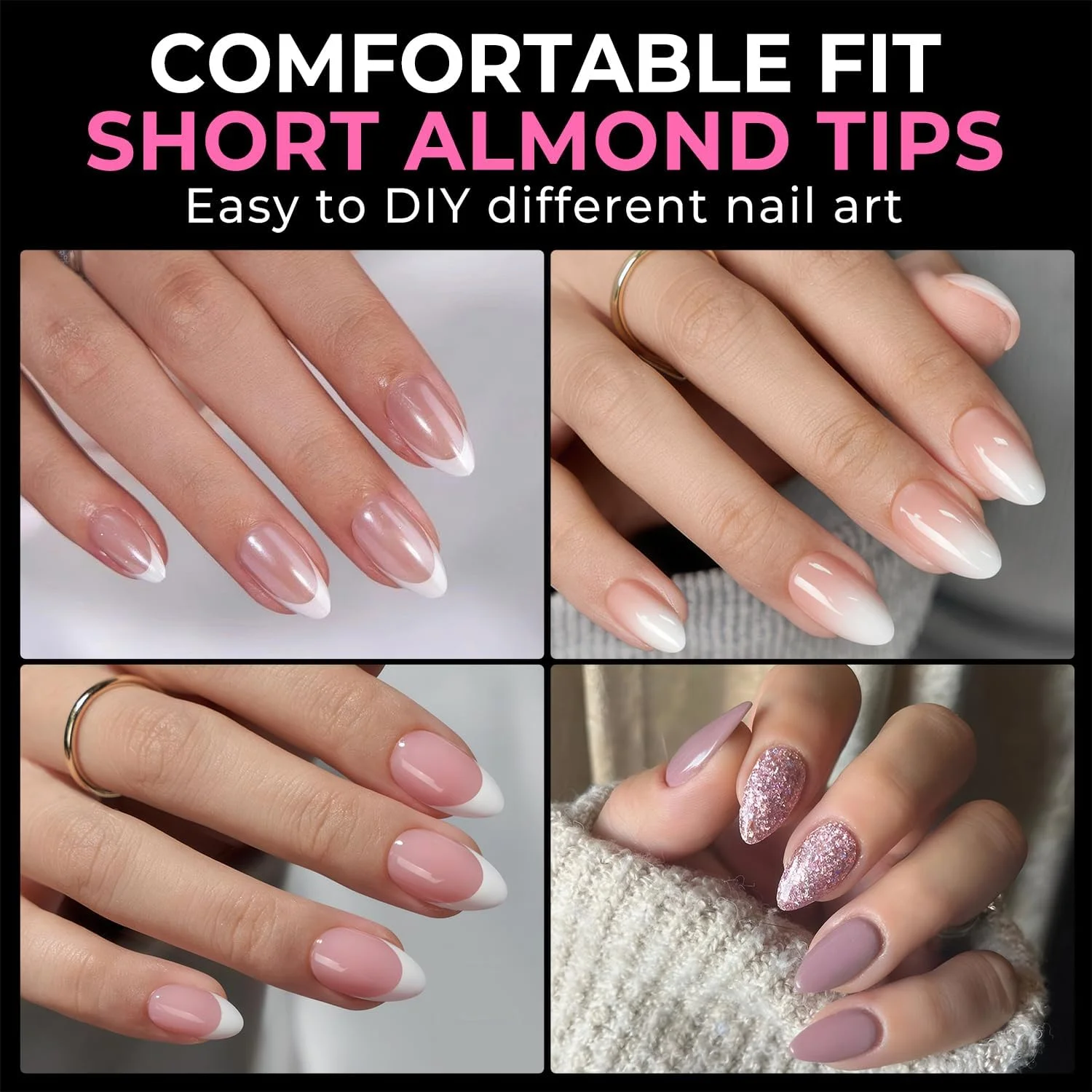 ناخن مصنوعی بادامی کوتاه UNA GELLA، 216 عدد، نوک ناخن ژلی اکرلیک از پیش شکل داده شده برای پوشش کامل، مناسب برای کاشت ناخن در خانه و سالن، 12 سایز مختلف