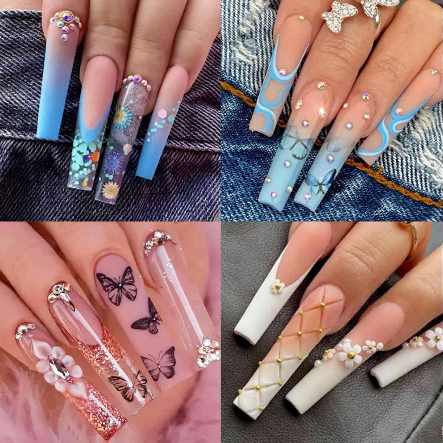 UNA GELLA ناخن مصنوعی ژلی مربعی کامل، سوهان خورده، 120 عددی، نوک ناخن های بلند فشاری XXL بدون منحنی C، نوک ناخن های فوق العاده بلند، نوک ناخن های مربعی صاف بلند شفاف، ناخن های مربعی مخروطی، نوک ژل نرم