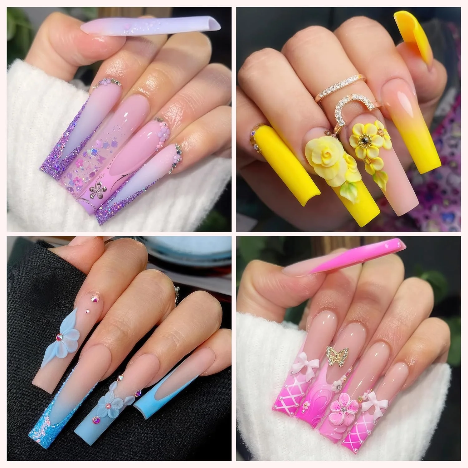 ناخن مصنوعی شفاف بلند C Curve UNA GELLA، پوشش نصفه، 240 عدد، سایز خیلی بلند، فرم مربعی صاف، بدون خط و چروک، مناسب برای ناخن های اکریلیک به همراه جعبه.