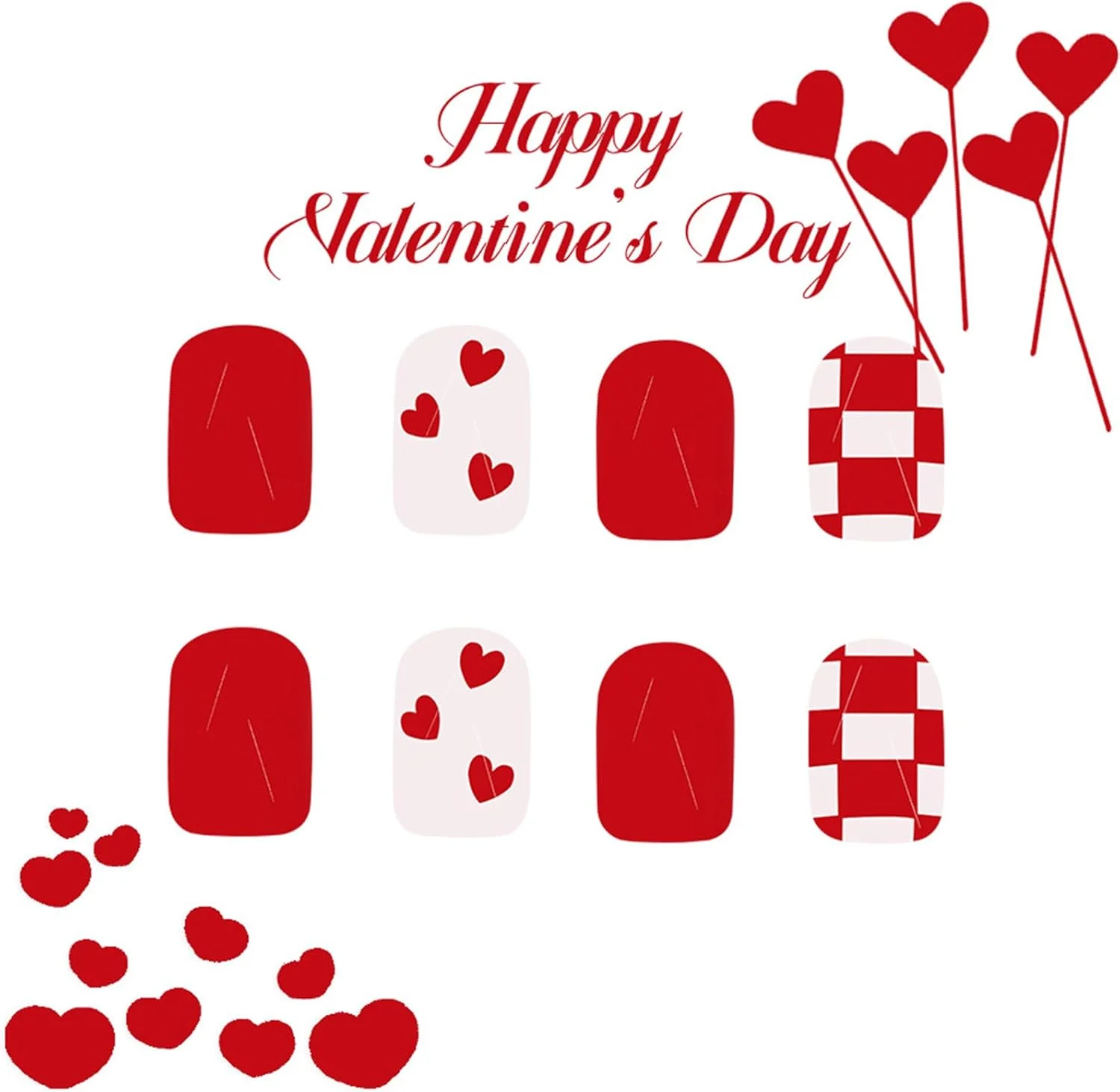 ۲۴ عدد ناخن مصنوعی چسبی طرح روز ولنتاین، کوتاه، مربعی، براق، اکریلیک، طرح قلب زیبا برای خانم ها