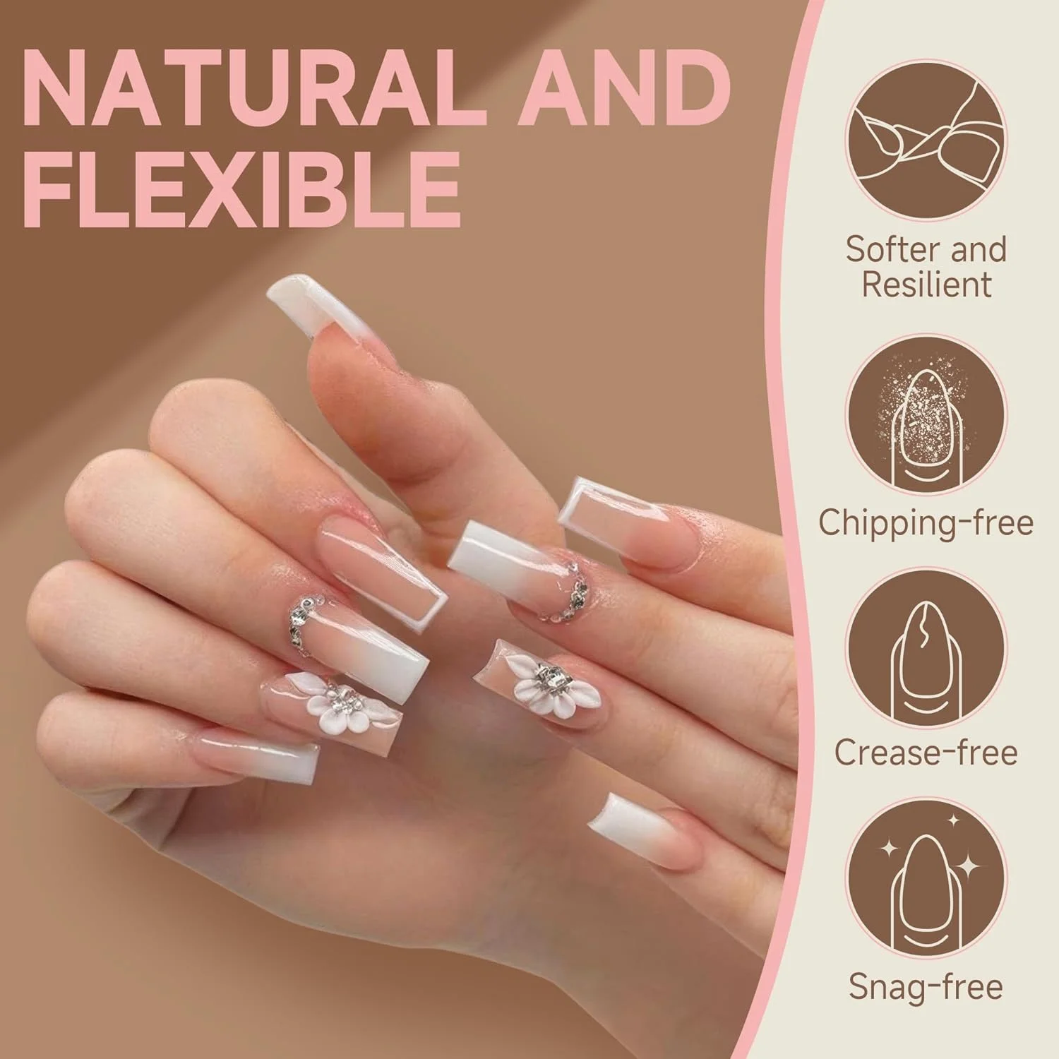 ناخن مصنوعی شفاف UNA GELLA، مدل مربعی بدون انحنای C، شامل 504 عدد، مدل فرانسوی، ناخن های اکریلیک مربعی، پوشش نیمه داخلی برای افزایش سرعت کاشت ناخن با ژل، مناسب برای استفاده خانگی، 12 سایز