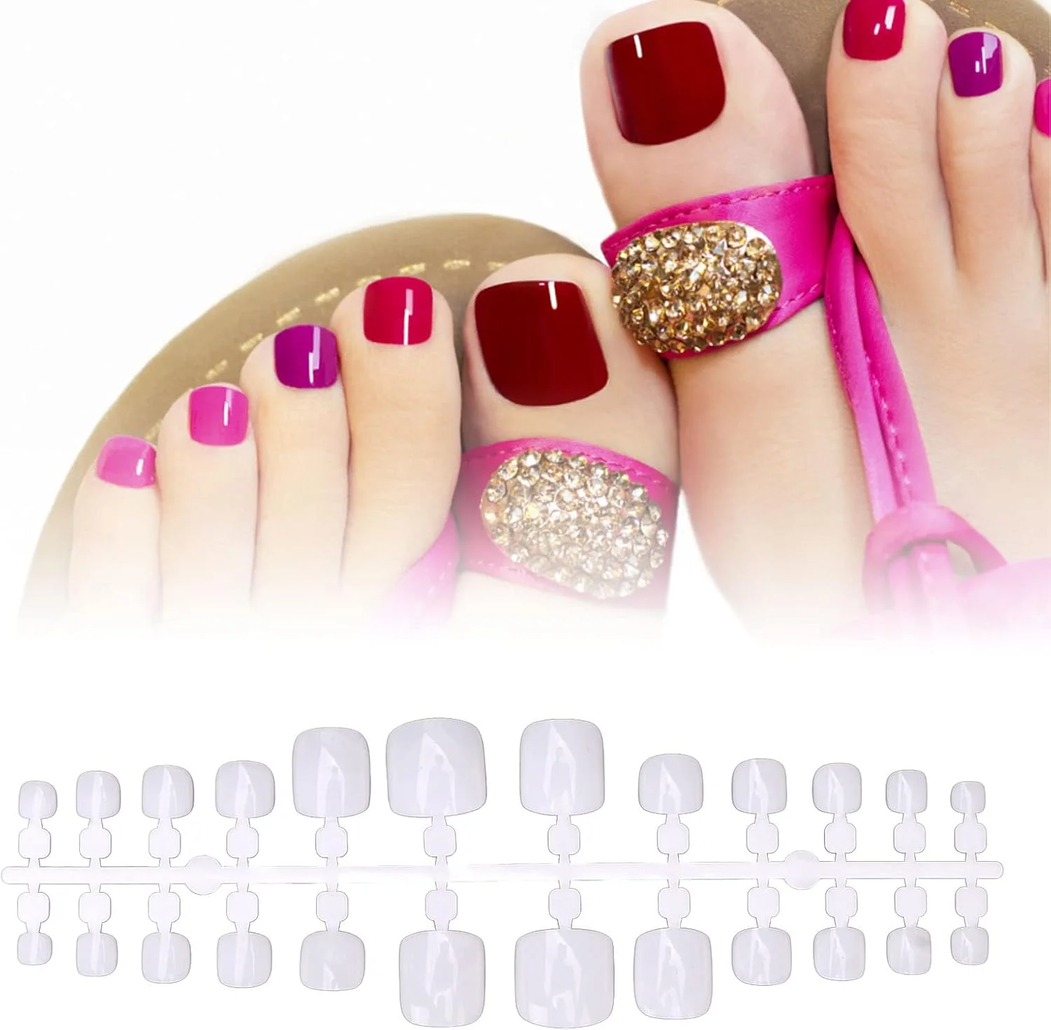 کاشت ناخن پا پوشش کامل، ناخن مصنوعی قابل حمل برای زنان، مناسب مهمانی عروسی، سفید براق