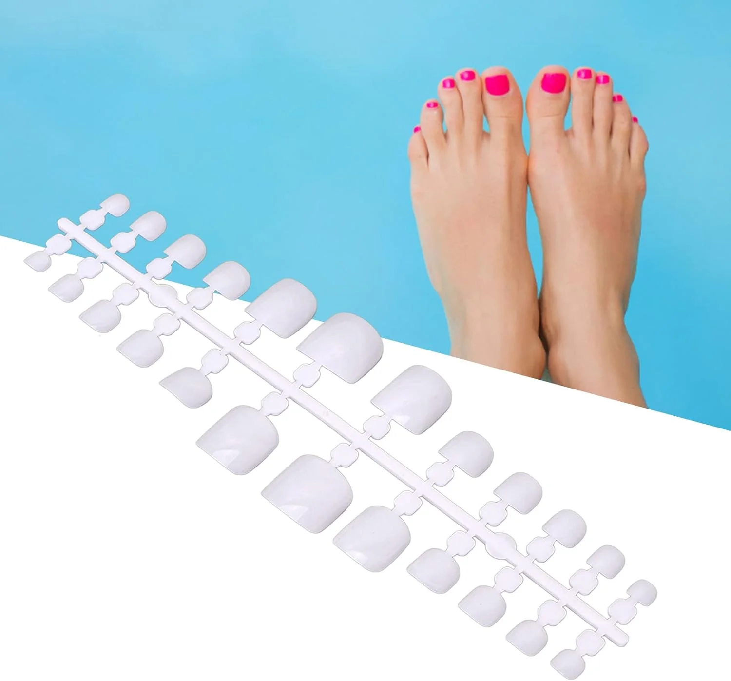 کاشت ناخن پا پوشش کامل، ناخن مصنوعی قابل حمل برای زنان، مناسب مهمانی عروسی، سفید براق
