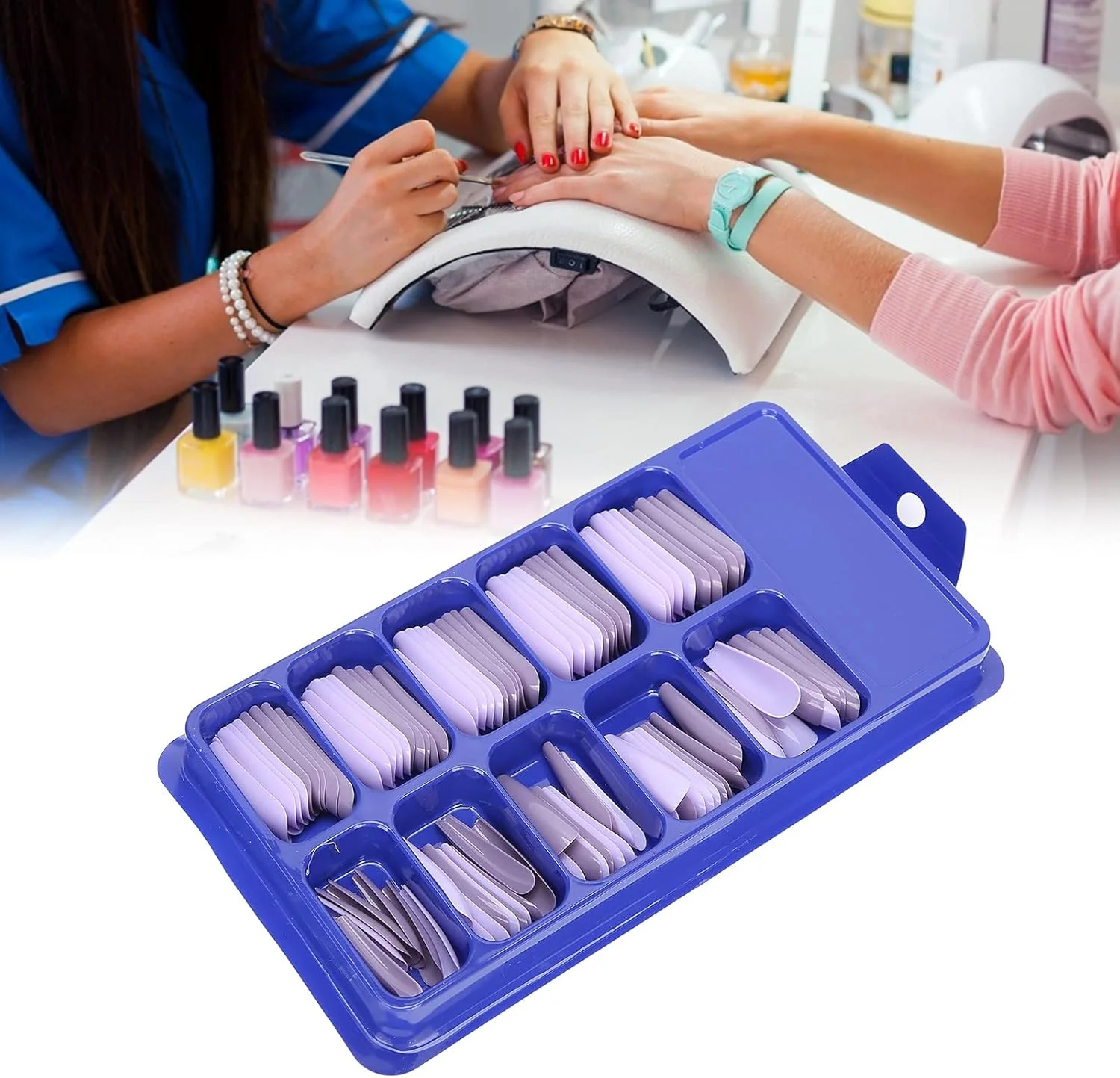 ۱۰۰ عدد ناخن مصنوعی بالرینی، نوک ناخن مصنوعی بلند پوشش کامل، مناسب برای طراحی ناخن در خانه و سالن، در ۱۰ سایز مختلف