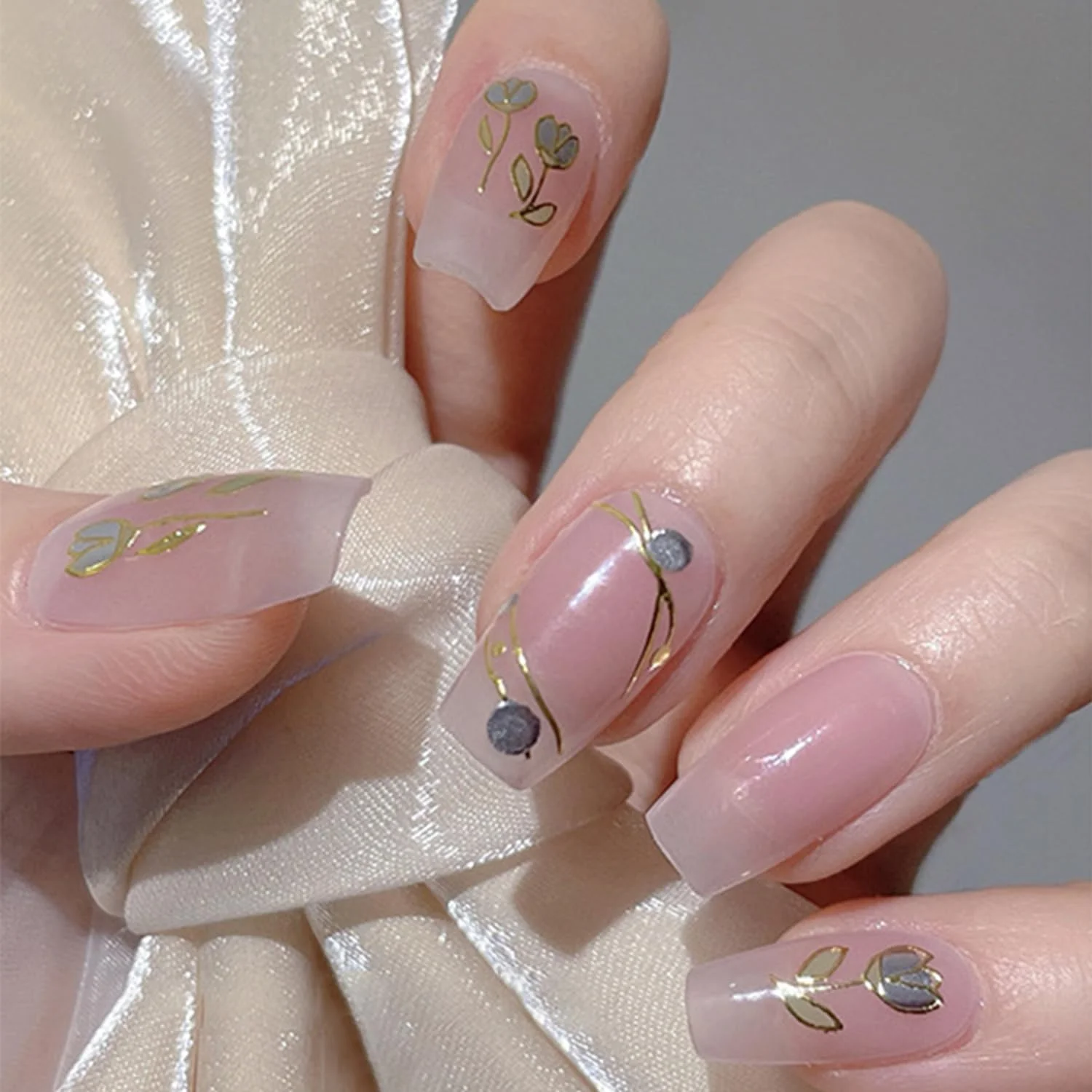 برچسب ناخن ژلی نیمه پخته، 22 عدد، طرح روشن، ماندگاری طولانی، کیفیت سالنی، استفاده و برداشتن آسان