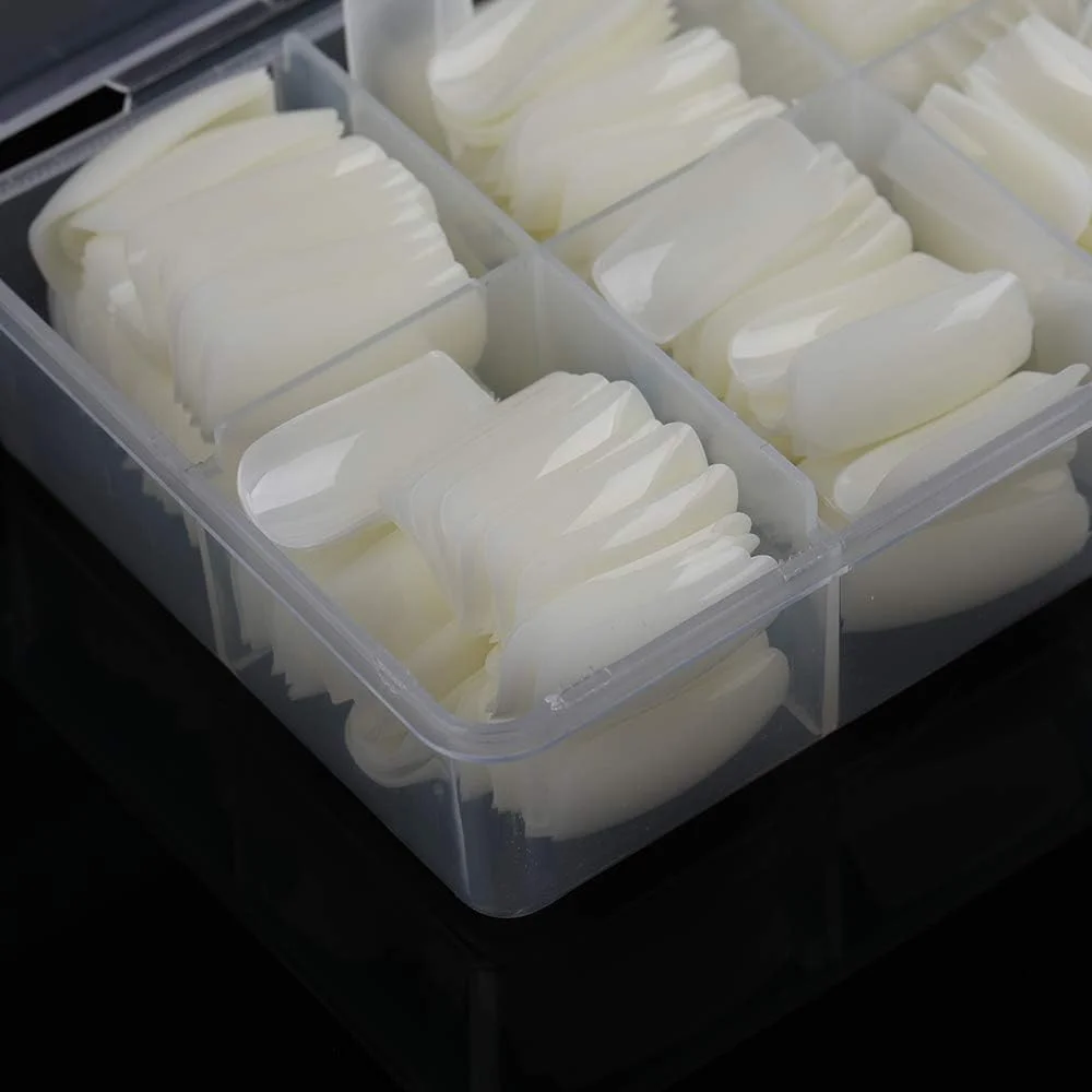 Yimart (پوشش کامل طبیعی) - 500 عدد نوک ناخن مصنوعی با پوشش کامل طبیعی به سبک اکریلیک به همراه جعبه (پوشش کامل طبیعی)