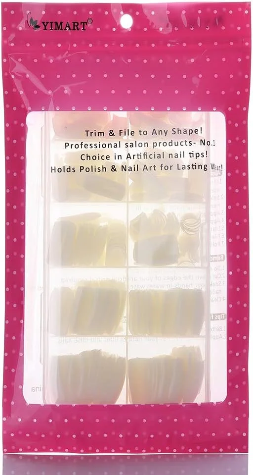 Yimart (پوشش کامل طبیعی) - 500 عدد نوک ناخن مصنوعی با پوشش کامل طبیعی به سبک اکریلیک به همراه جعبه (پوشش کامل طبیعی)