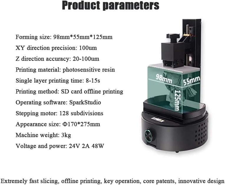 چاپگر سه بعدی کوچک، تراز خودکار، مناسب برای مبتدیان، زمان چاپ تک لایه 8-15 ثانیه، اندازه چاپ 98 * 55 * 125 میلی متر