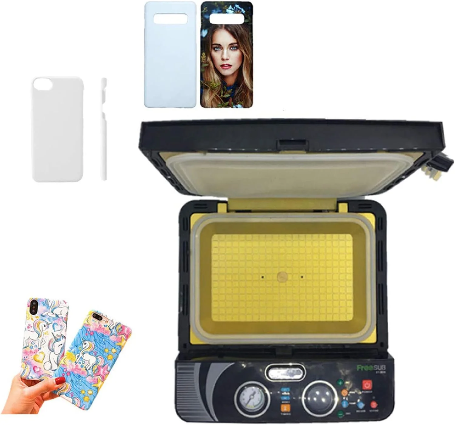 دستگاه چاپ حرارتی سه بعدی، دستگاه انتقال چاپگر خلاء تصعید صنعتی برای قاب گوشی های DIY، عملکرد شمارش خودکار مقدار، سازگار با تمام برندهای قاب گوشی