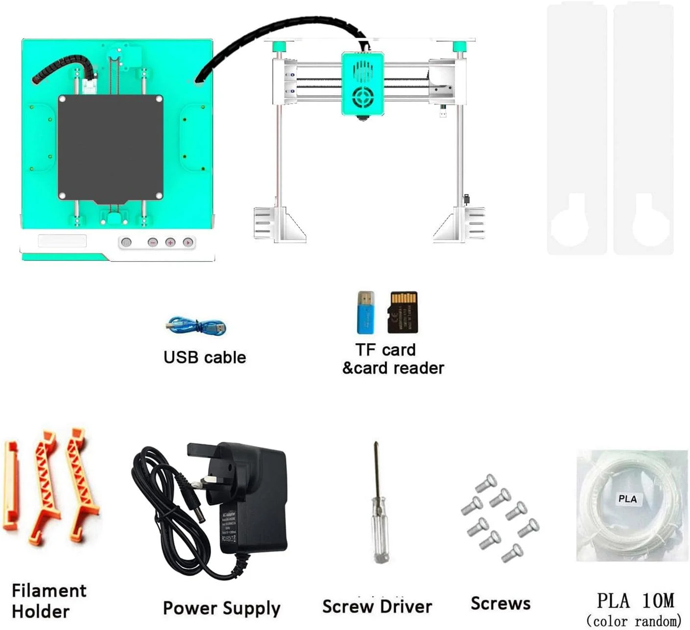 پرینتر سه بعدی مینی برای کودکان 8، 10، 12، 14 ساله، مبتدیان، سایز 100x100x100MM، قابل حمل، فیلامنت PLA رایگان 1.75 میلی متری، سرعت چاپ 40MM/s