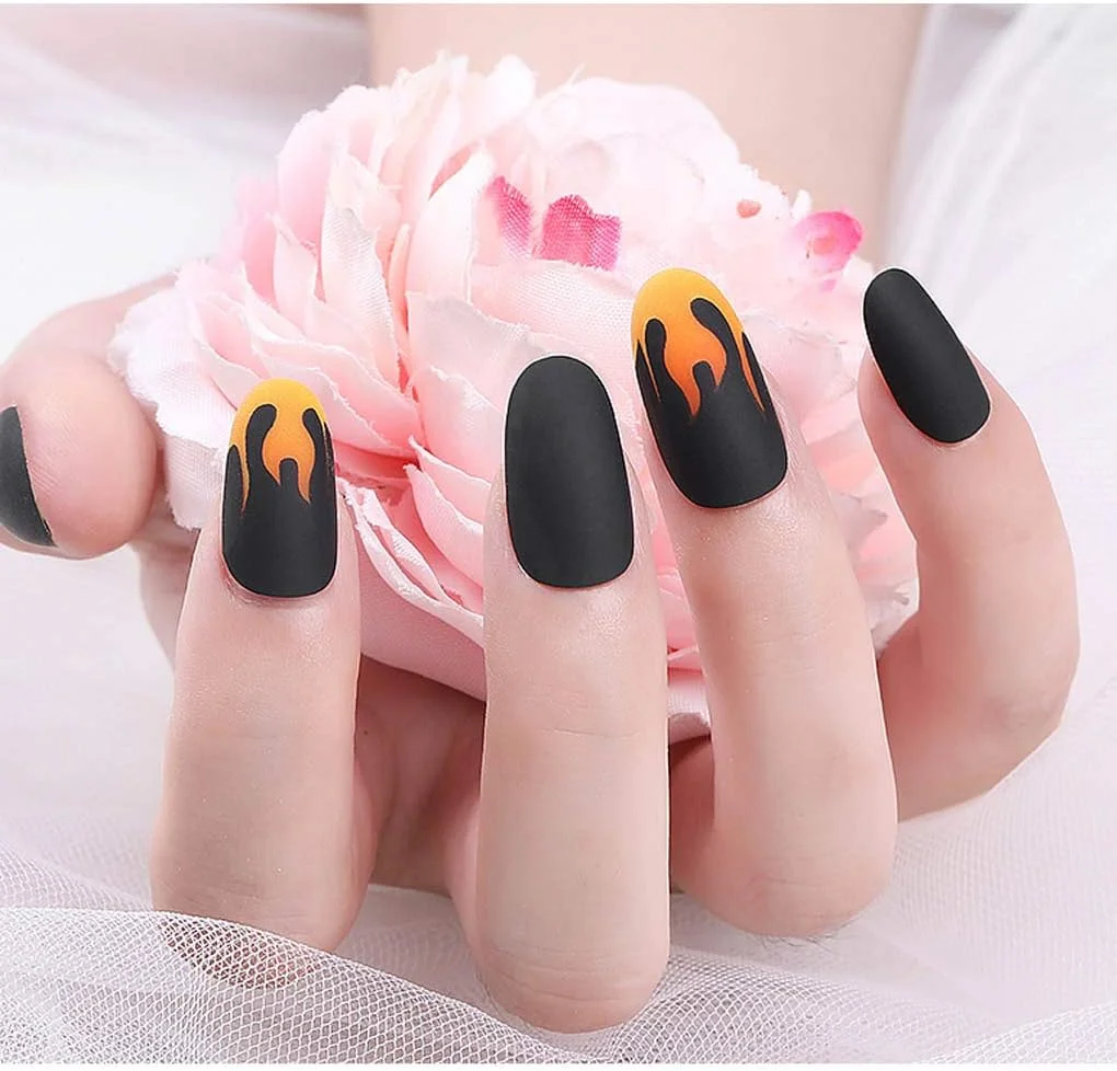 ۲۴ عدد ناخن مصنوعی تزئینی، برچسب ناخن مات با طرح شعله، مناسب برای طراحی و کاشت ناخن به همراه ژل ژله ای ۲۴ عدد ناخن مصنوعی تزئینی، برچسب ناخن مات با طرح شعله، مناسب برای طراحی و کاشت ناخن به همراه ژل ژله ای