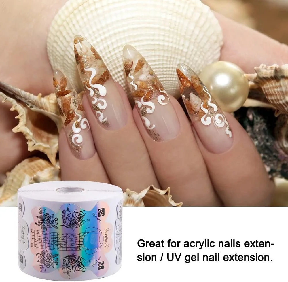 استیکر طراحی ناخن، راهنمای نوک ناخن، فرم چسبی، ابزار اکستنشن ناخن، طرح پروانه ای برای اکریلیک، ژل UV، ابزار راهنمای اکستنشن ناخن، مراقبت از ناخن، ابزار مانیکور DIY، 100 عدد / 300 عدد انتخابی