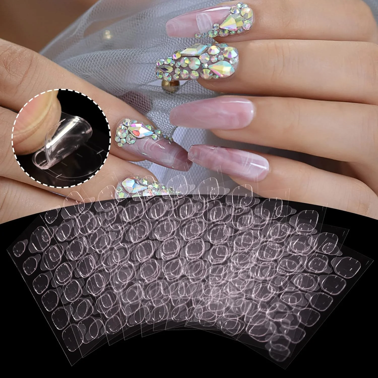 برچسب های چسب ناخن صورتی شفاف برای ناخن های مصنوعی، چسب ژله ای دو طرفه، لوازم جانبی طراحی ناخن، 240 عدد در 10 ورق برچسب های چسب ناخن صورتی شفاف برای ناخن های مصنوعی، چسب ژله ای دو طرفه، لوازم جانبی طراحی ناخن، 240 عدد در 10 ورق