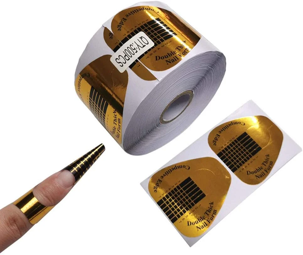 ۵۰۰ عدد فرم کاشت ناخن طلایی رنگ طرح نعل اسبی، راهنمای برچسبی فرم اکستنشن ناخن های آکریلیک/ژل یو وی ۵۰۰ عدد فرم کاشت ناخن طلایی رنگ طرح نعل اسبی، راهنمای برچسبی فرم اکستنشن ناخن های آکریلیک/ژل یو وی