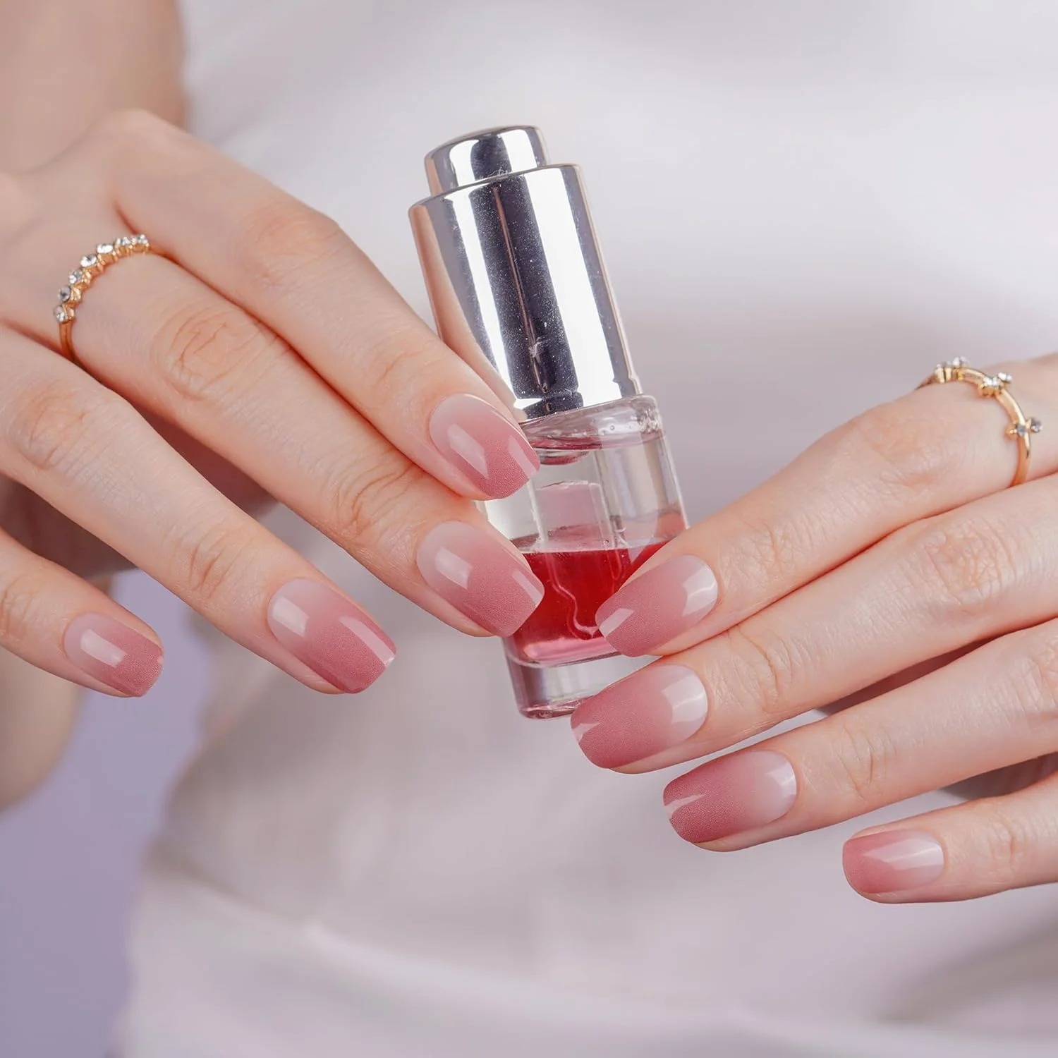 استیکرهای ناخن ژلی نیمه پخته DANNI & TONI، آمبره مات و شفاف نرم خود چسب (رژگونه کاکائویی)، نیاز به لامپ UV/LED، استیکرهای مانیکور با کیفیت سالن، مجموعه 28 عددی