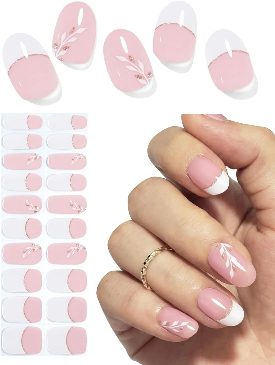 استیکرهای ناخن ژلی نیمه پخته، 20 عدد طرح برگ فرانسوی، اکلیلی، استیکرهای ژلی ناخن UV برای طراحی ناخن در خانه استیکرهای ناخن ژلی نیمه پخته، 20 عدد طرح برگ فرانسوی، اکلیلی، استیکرهای ژلی ناخن UV برای طراحی ناخن در خانه