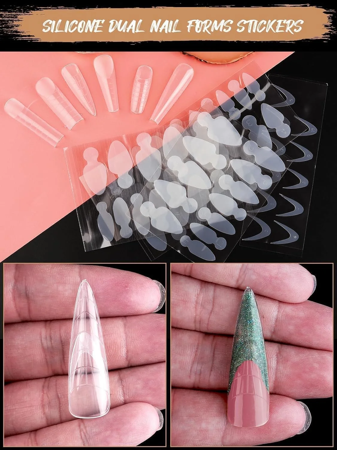 288 عدد قالب ناخن دوگانه شفاف، EBANKU قالب کامل ناخن، اکستنشن ناخن اکریلیک با 72 عدد استیکر قالب ناخن، 6 مدل مختلف برای اکستنشن مانیکور