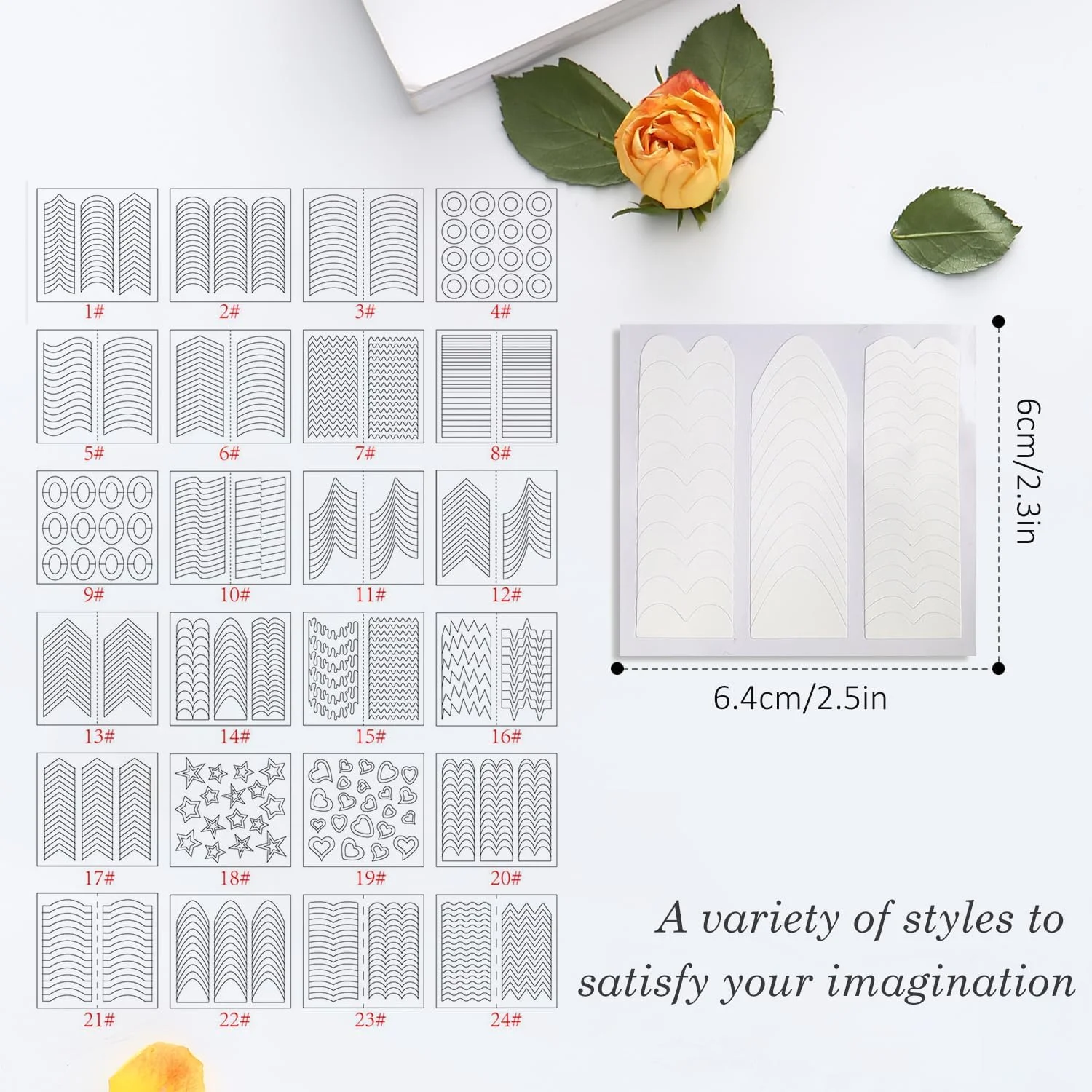 برچسب های طراحی ناخن فرنچ EKIND، 24 مدل مختلف، راهنمای هنر ناخن، استریپ لبه خط لبخند، برچسب های چسبی برای زنان و دختران