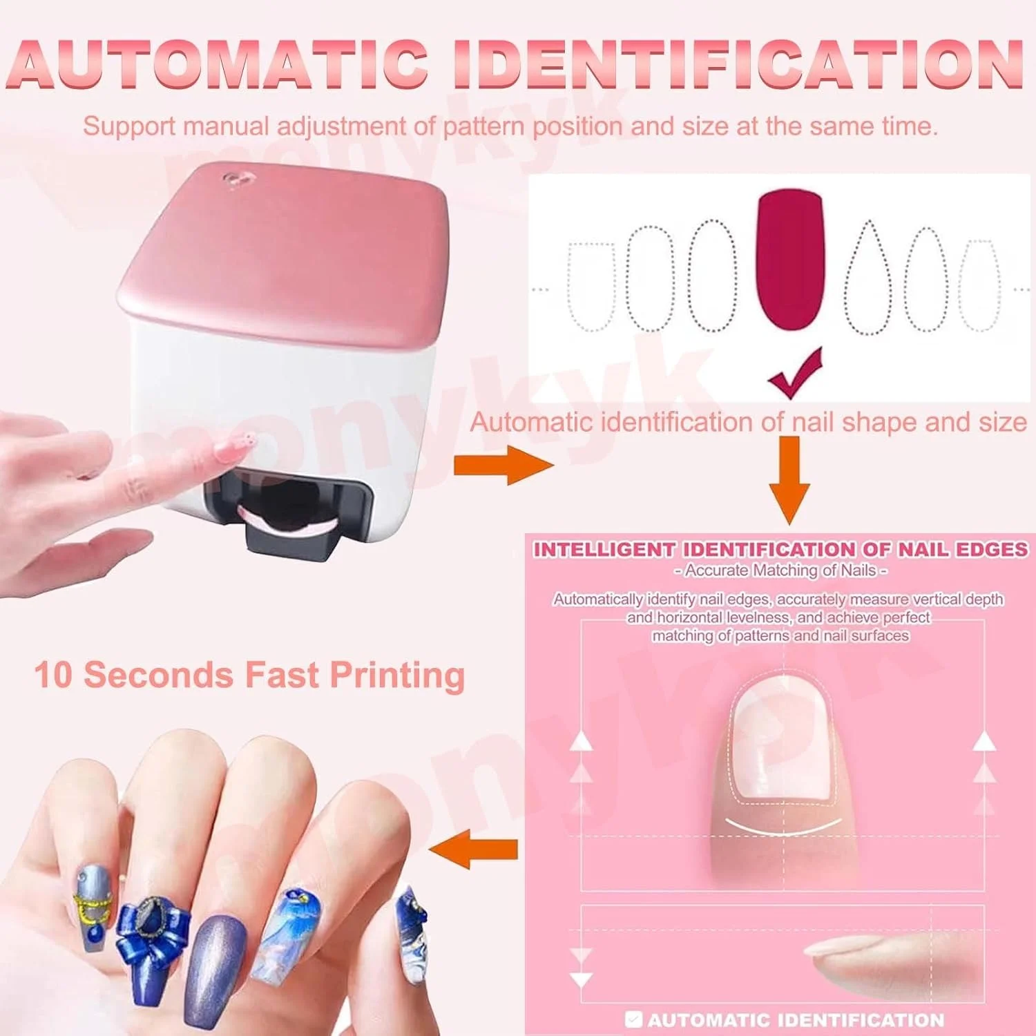 دستگاه چاپگر ناخن دیجیتال موبایل حرفه ای | چاپگر سه بعدی 4800dpi مینی برای ناخن | کنترل تلفن هوشمند سیگنال وای فای بی سیم - هنر ناخن منحصر به فرد شخصی سازی شده دستگاه هنر ناخن + لوازم جانبی