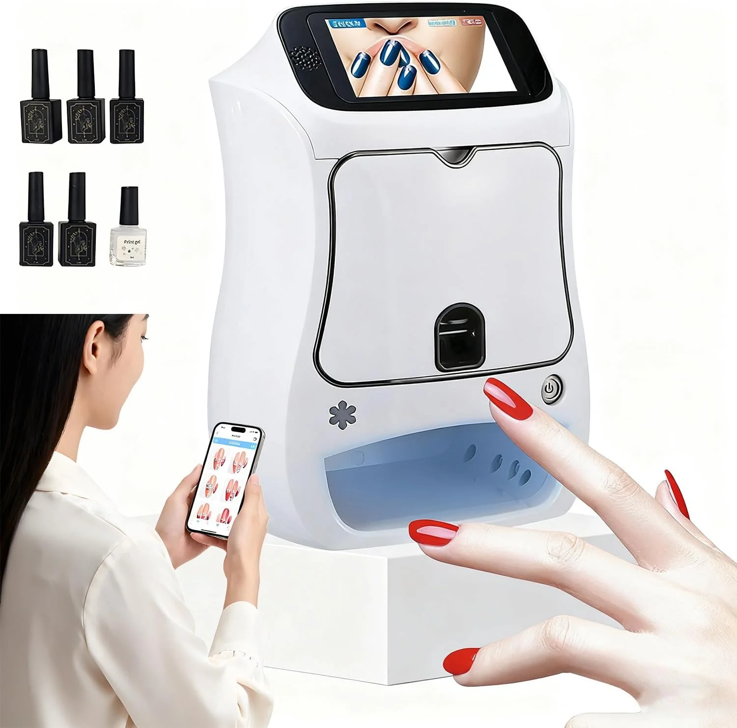 دستگاه چاپ ناخن قابل حمل، دستگاه چاپگر هوشمند هنری سه بعدی ناخن با خشک کن UV / صفحه لمسی 5 اینچی، کنترل برنامه، وضوح بالا 4800DPI، طراحی دیجیتال ناخن برای خانه و سالن دستگاه چاپ ناخن قابل حمل، دستگاه چاپگر هوشمند هنری سه بعدی ناخن با خشک کن UV / صفحه لمسی 5 اینچی، کنترل برنامه، وضوح بالا 4800DPI، طراحی دیجیتال ناخن برای خانه و سالن