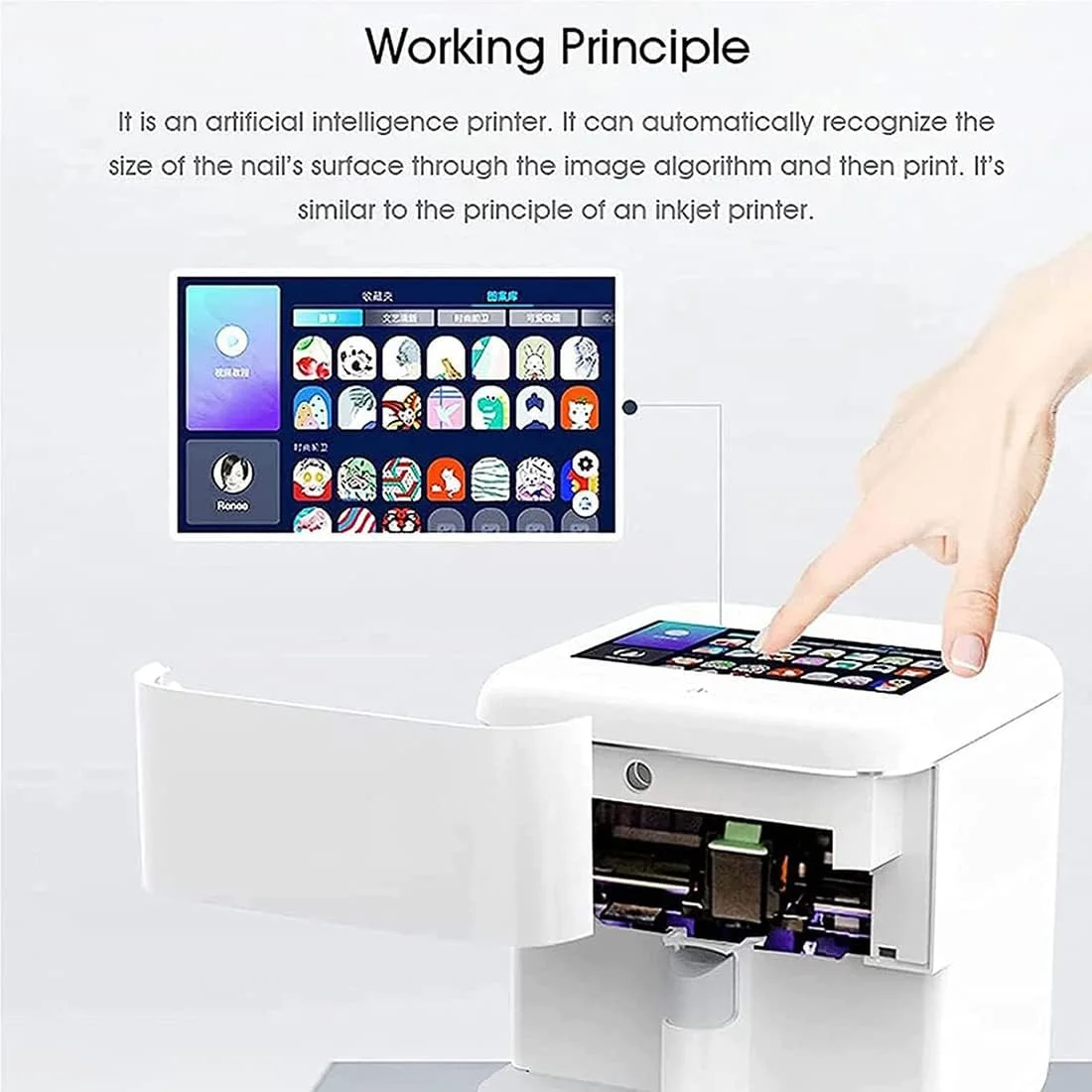 دستگاه چاپ ناخن هوشمند، چاپگر دیجیتال و هوشمند طراحی ناخن، چاپگر سه بعدی طراحی ناخن + تشخیص چهره ناخن با هوش مصنوعی، رزولوشن نمایشگر 1024 X 600 پیکسل، پشتیبانی از DIY/App/Wifi/USB برای استودیو ناخن/ناخن کار/ناخن دستگاه چاپ ناخن هوشمند، چاپگر دیجیتال و هوشمند طراحی ناخن، چاپگر سه بعدی طراحی ناخن + تشخیص چهره ناخن با هوش مصنوعی، رزولوشن نمایشگر 1024 X 600 پیکسل، پشتیبانی از DIY/App/Wifi/USB برای استودیو ناخن/ناخن کار/ناخن