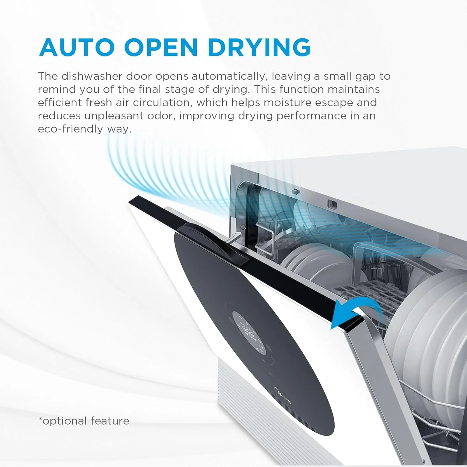 ماشین ظرفشویی رومیزی 6 نفره میدیا، صفحه نمایش لمسی فوق واقعی، حالت بارگیری سریع، خشک کردن با باز شدن خودکار، روکش آینه ای، مقاوم در برابر خراش و لکه - WQP6-3609W-G (سفید)
