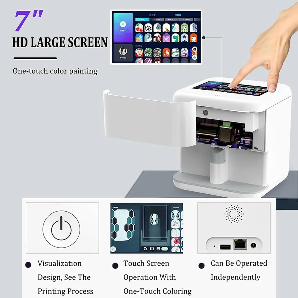 دستگاه چاپ ناخن قابل حمل، چاپگر هوشمند سه بعدی طراحی ناخن، پشتیبانی از Wi-Fi، دستگاه نقاشی ناخن با طرح سفارشی DIY، با تشخیص هوش مصنوعی، صفحه نمایش HD 7 اینچی، برای علاقه مندان به DIY ناخن دستگاه چاپ ناخن قابل حمل، چاپگر هوشمند سه بعدی طراحی ناخن، پشتیبانی از Wi-Fi، دستگاه نقاشی ناخن با طرح سفارشی DIY، با تشخیص هوش مصنوعی، صفحه نمایش HD 7 اینچی، برای علاقه مندان به DIY ناخن