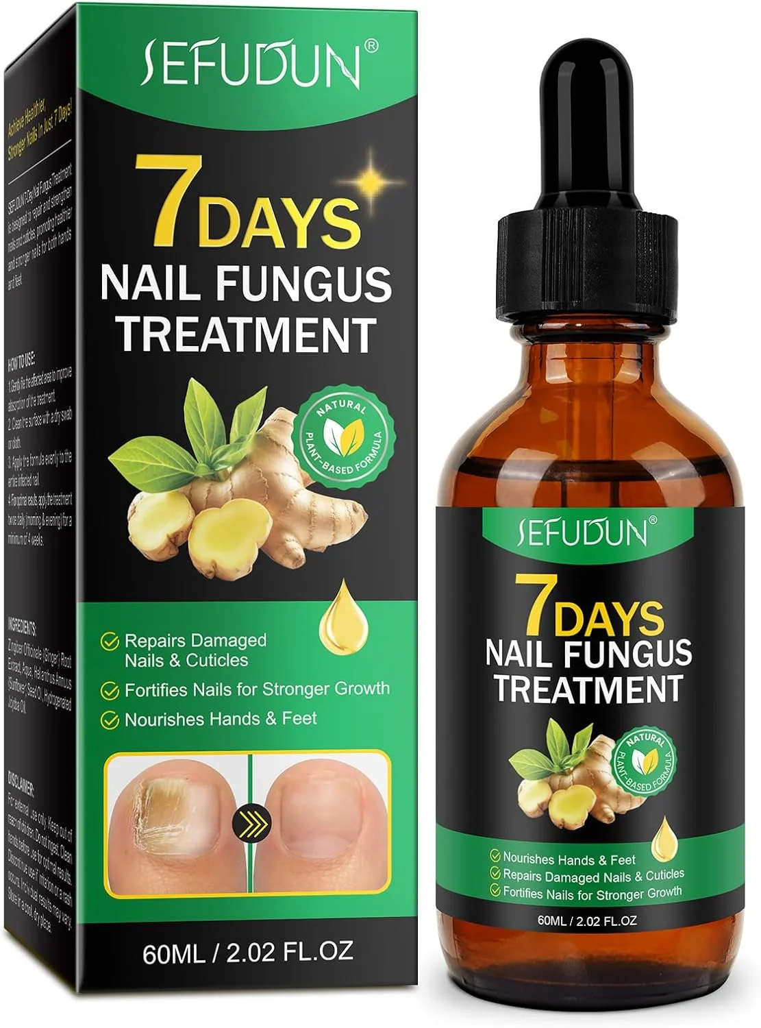 سرم درمان ناخن زنجبیلی 7 روزه، روغن گیاهی طبیعی برای رشد ناخن، ترمیم فشرده ناخن های آسیب دیده و لبه های ناخن، دست و پا، 60 میلی لیتر