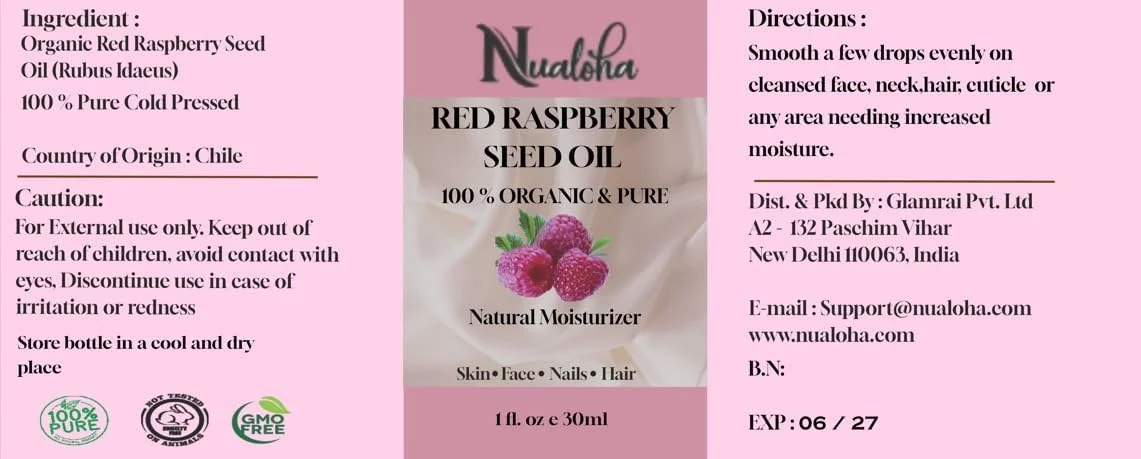 روغن تمشک قرمز ارگانیک، مرطوب کننده طبیعی فشرده سرد برای صورت، پوست، مو، ناخن و بدن - 30 میلی لیتر