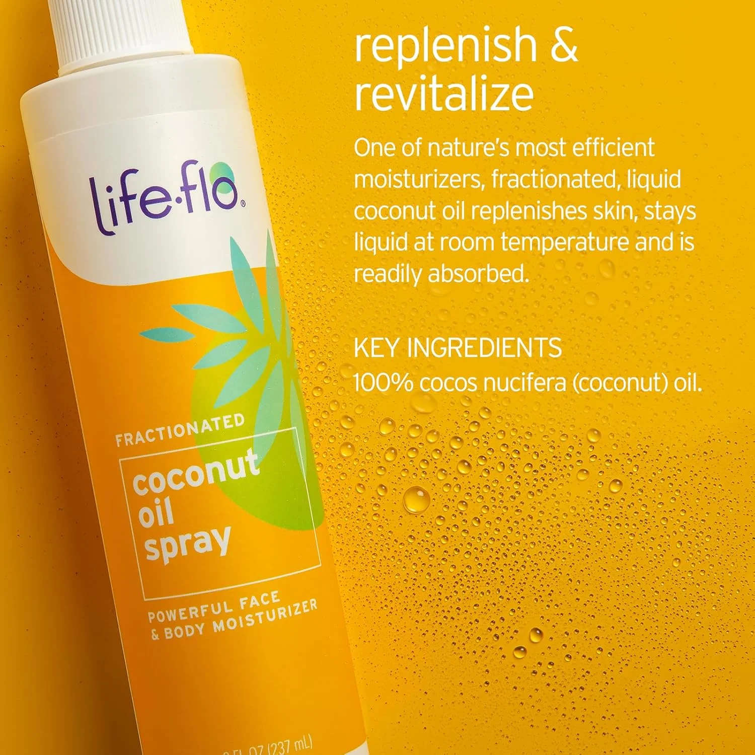 اسپری روغن نارگیل مایع لایف فلو - روغن نارگیل مایع برای پوست، مو و ناخن، روغن سبک صورت، مرطوب کننده بدن، روغن کوتیکول، ضد حساسیت، عدم تست روی حیوانات، 236 میلی لیتر