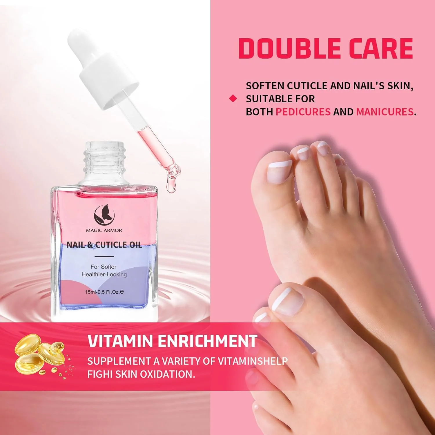 روغن کوتیکول ناخن مجیک آرمور - آبرسان و تقویت کننده حاوی جوجوبا و ویتامین ای | مرطوب کننده، ترمیم کننده و تقویت کننده کوتیکول و ناخن، ترمیم کوتیکول های خشک، جلوگیری از ریش ریش شدن (15 میلی لیتر)
