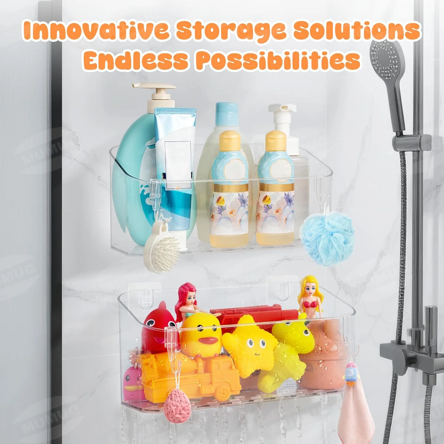 نگهدارنده اسباب بازی حمام، سبد چسبی برای اسباب بازی های حمام کودک، قفسه آکریلیک با ظرفیت بزرگ برای لوازم جانبی حمام نوزادان، بسته 2 عددی