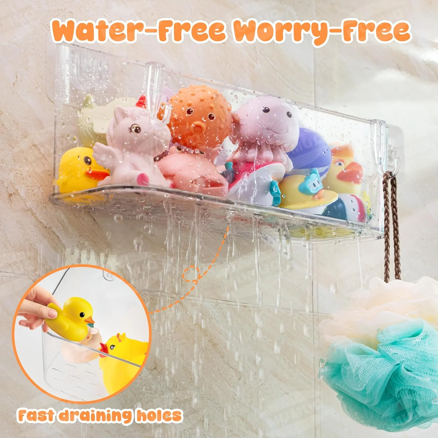 نگهدارنده اسباب بازی حمام، سبد چسبی برای اسباب بازی های حمام کودک، قفسه آکریلیک با ظرفیت بزرگ برای لوازم جانبی حمام نوزادان، بسته 2 عددی