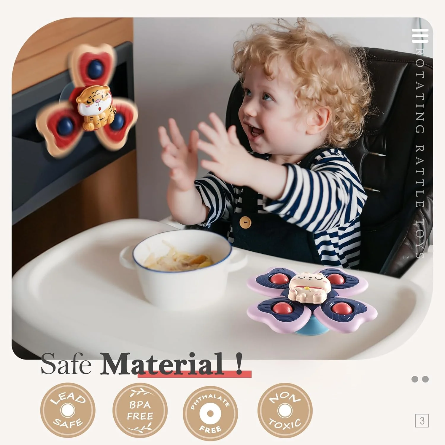 اسباب بازی های چرخشی فنجان مکش سیلیکونی ALASOU، 3 عددی، مناسب برای پسران و دختران 1 و 2 ساله | اسباب بازی های کودکان نوپا 1-2 ساله | هدیه تولد نوزاد پسر 1-2 ساله | اسباب بازی های حمام حسی کودک نوپا 1-3 ساله، بنفش، قرمز، زنبور بزرگ (TY-216-1)