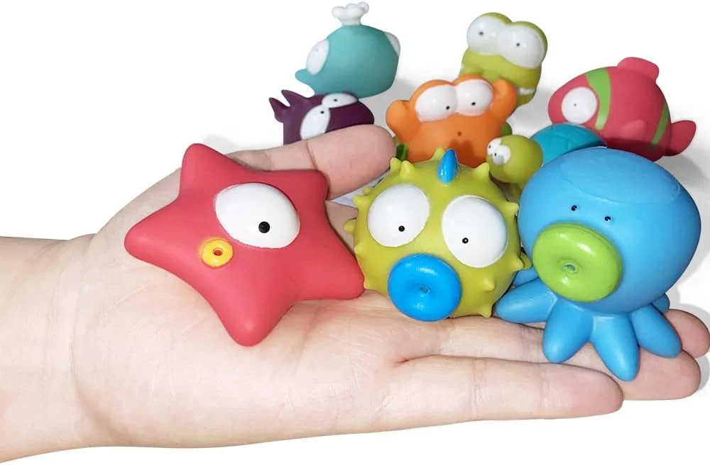 اسباب بازی حمام حیوانات دریایی (9 تکه)، ستاره دریایی نرم، کوسه، اختاپوس، نهنگ اقیانوسی، اسباب بازی های آبی مخلوقات آب وان برای کودکان نوپا