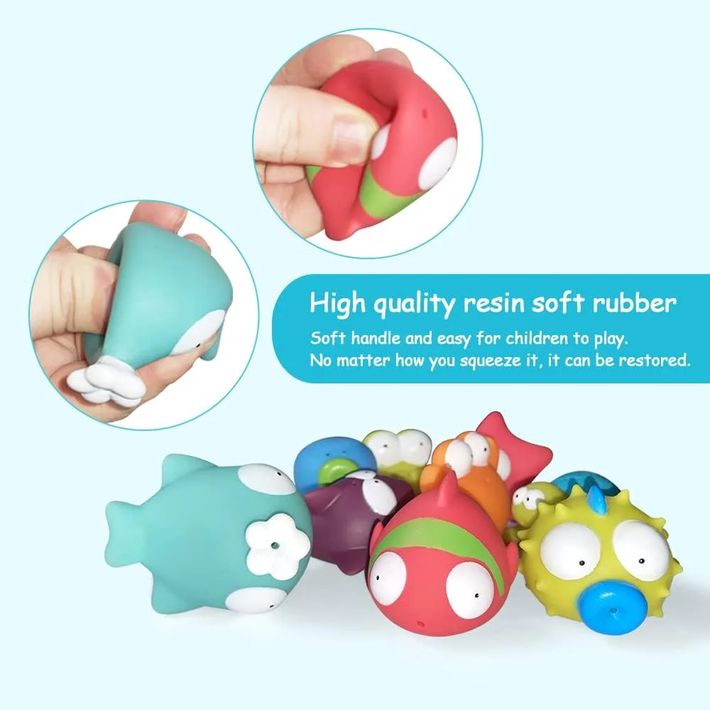 اسباب بازی حمام حیوانات دریایی (9 تکه)، ستاره دریایی نرم، کوسه، اختاپوس، نهنگ اقیانوسی، اسباب بازی های آبی مخلوقات آب وان برای کودکان نوپا