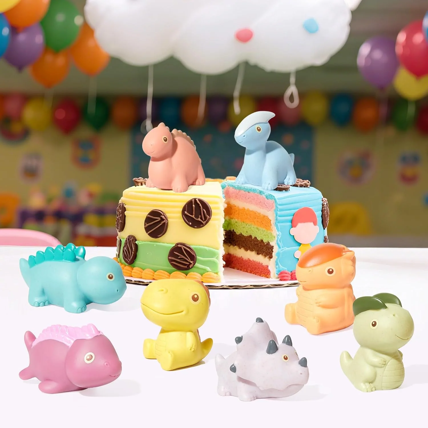 اسباب بازی حمام بدون کپک برای نوزادان 6 تا 12 ماهه، بسته 9 عددی اسباب بازی حمام دایناسور سیلیکونی نرم بدون سوراخ، اسباب بازی های وان استخر شناور ایمن و تمیز کردن آسان