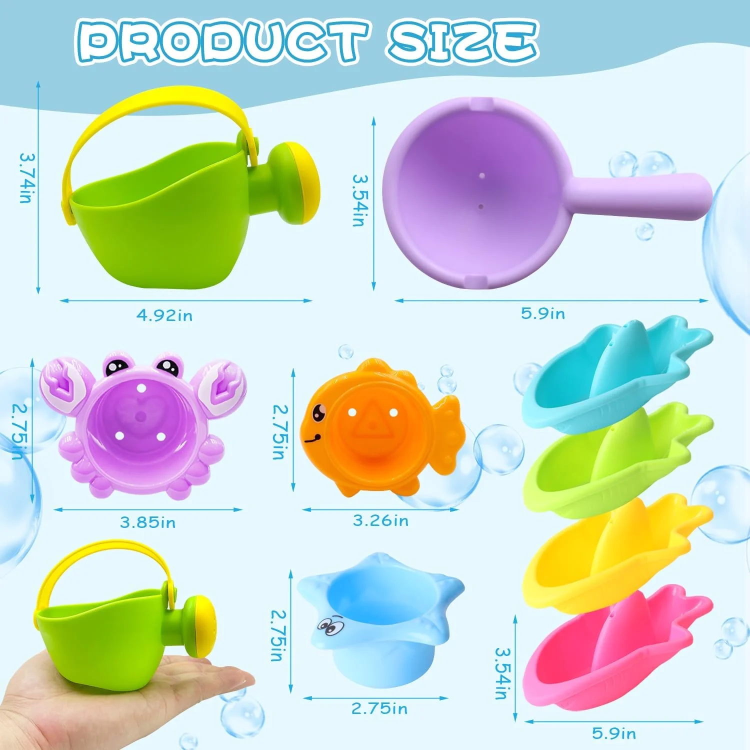 اسباب بازی حمام کودک برای پسران و دختران 1، 2 و 3 ساله، 9 تکه اسباب بازی آبی استخر، فنجان های چیدنی بدون کپک، آبپاش، کشتی های حمام، وان حمام، هدیه برای کودکان نوپا