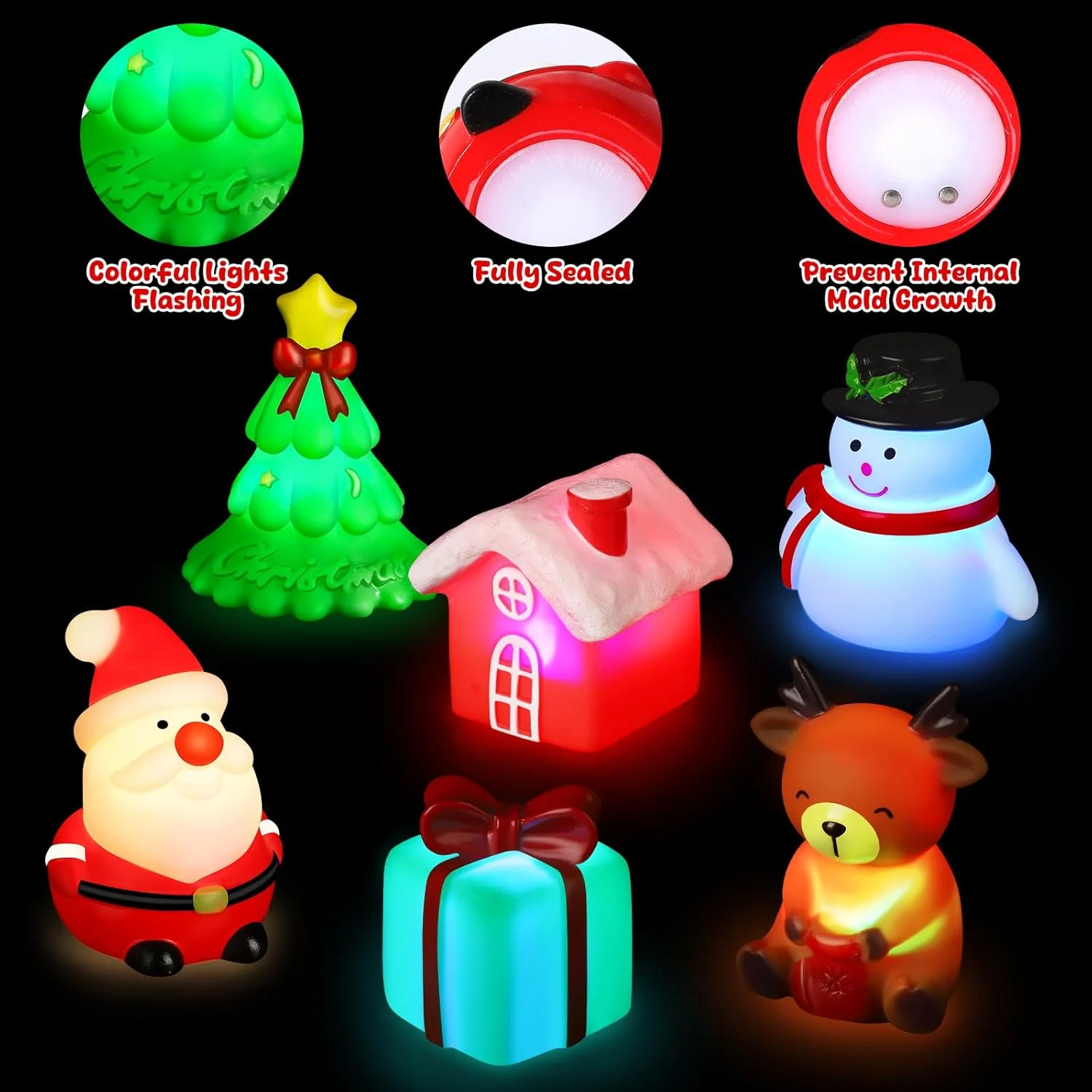 6 عدد اسباب بازی حمام چراغ دار کریسمس، اسباب بازی های حمام با نور چشمک زن با تم کریسمس، اسباب بازی حمام شناور LED برای کودکان نوپا، اسباب بازی های حمام برای نوزادان، هدیه تولد کریسمس