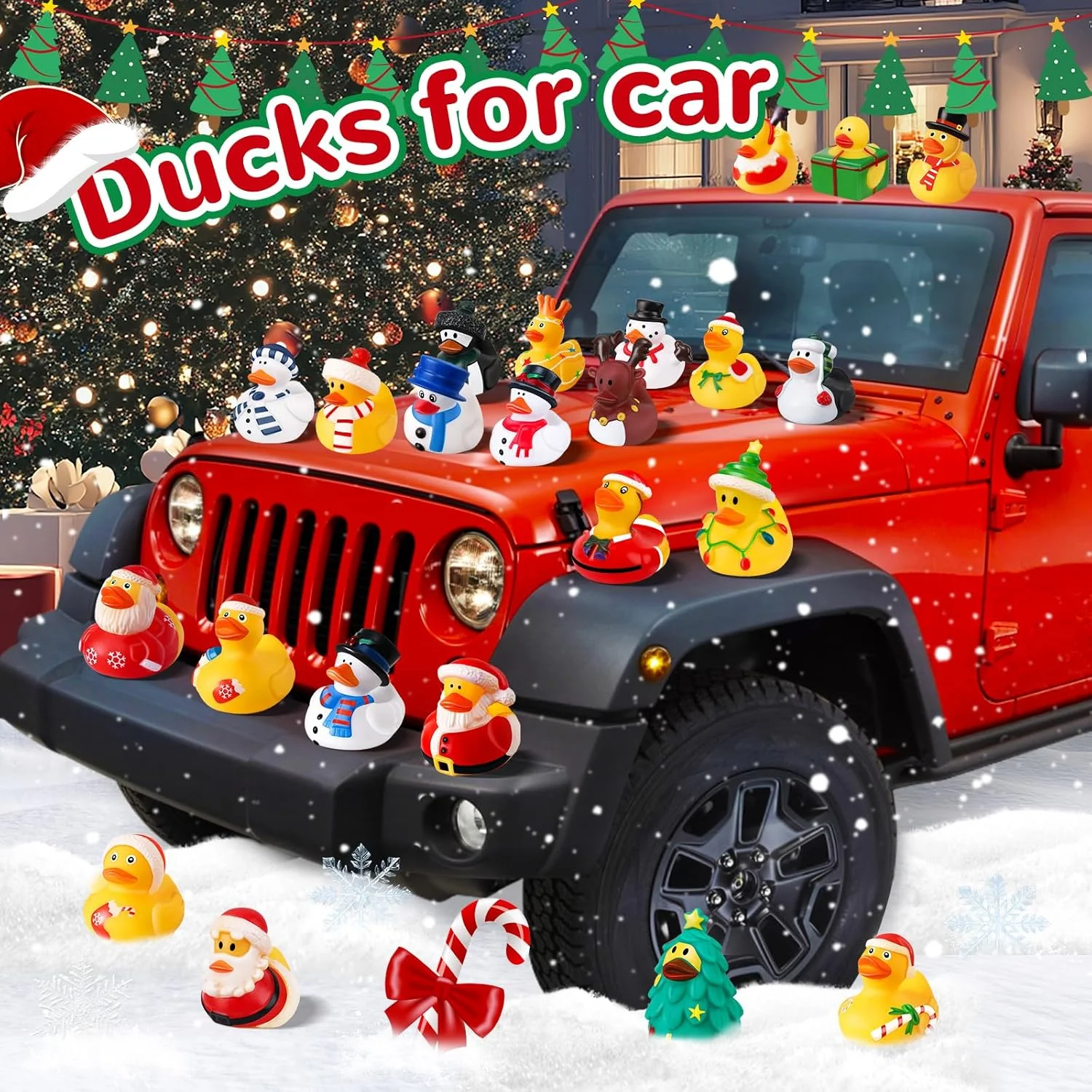 بسته 24 عددی اردک های لاستیکی کریسمس به صورت عمده با کیف، اردک های کریسمس برای بازی، پرکننده های کیسه هدیه کریسمس، هدایای تولد نوزاد، اسباب بازی های حمام مهمانی برای کودکان نوپا