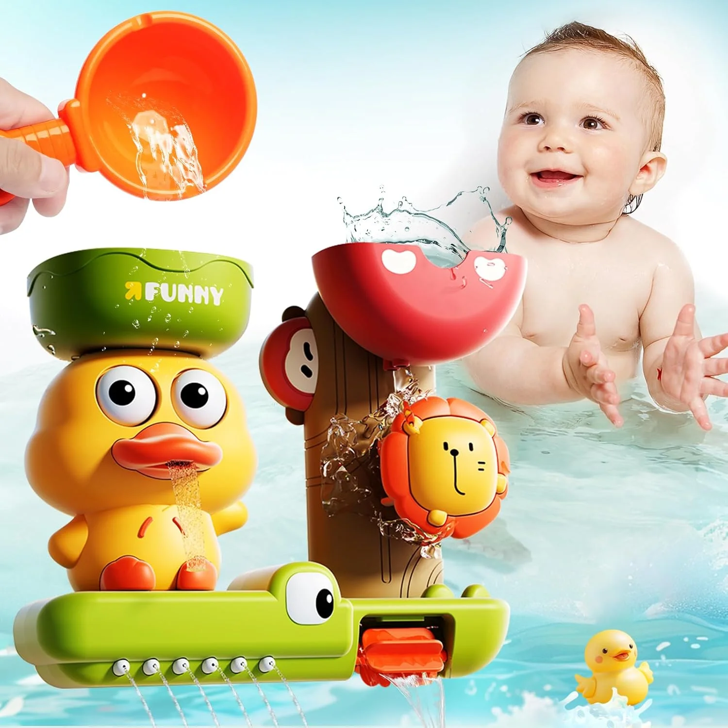 اسباب بازی حمام مناسب کودکان ۲ و ۳ ساله، اسباب بازی وان حمام کودک مناسب ۱۸ ماه به بالا، اسباب بازی آبی کودکان به همراه فنجان، هدیه تولد و کریسمس برای نوزادان و کودکان ۱۸ ماهه