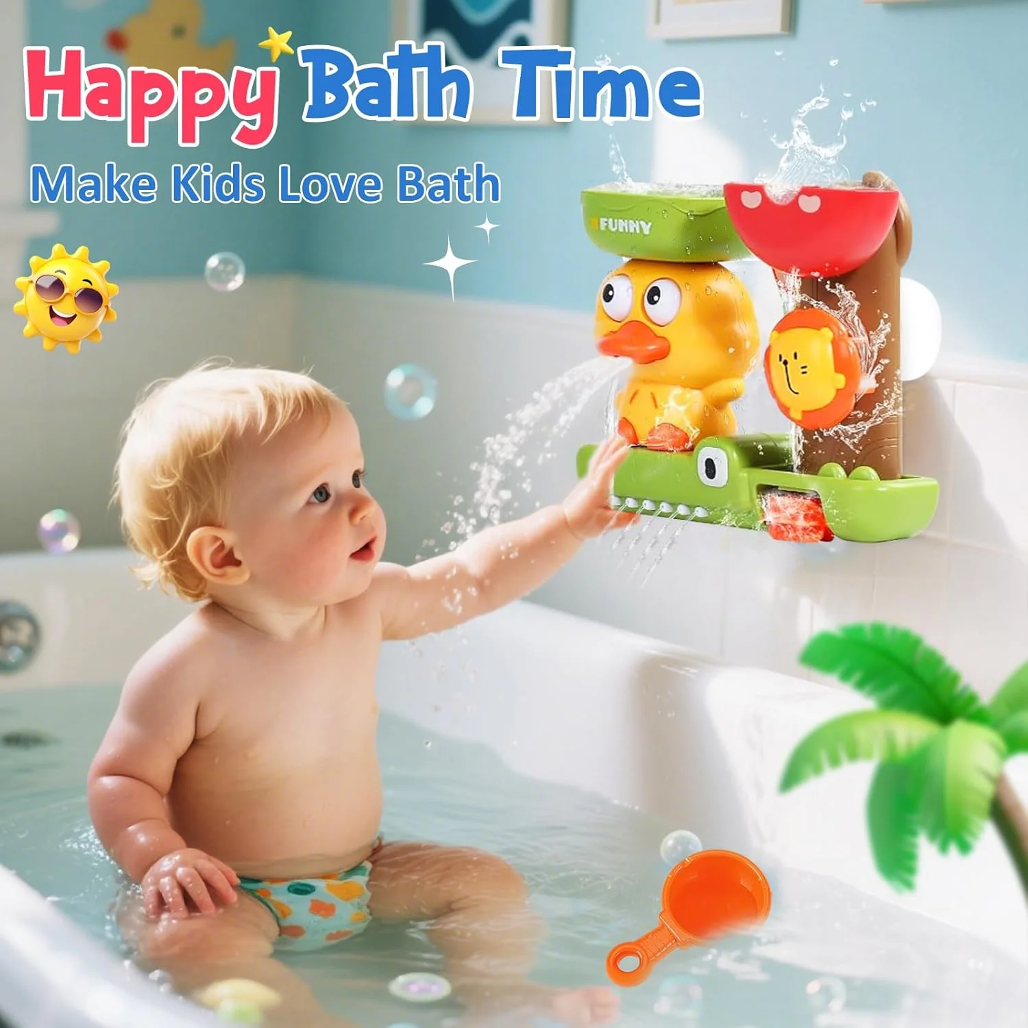 اسباب بازی حمام مناسب کودکان ۲ و ۳ ساله، اسباب بازی وان حمام کودک مناسب ۱۸ ماه به بالا، اسباب بازی آبی کودکان به همراه فنجان، هدیه تولد و کریسمس برای نوزادان و کودکان ۱۸ ماهه