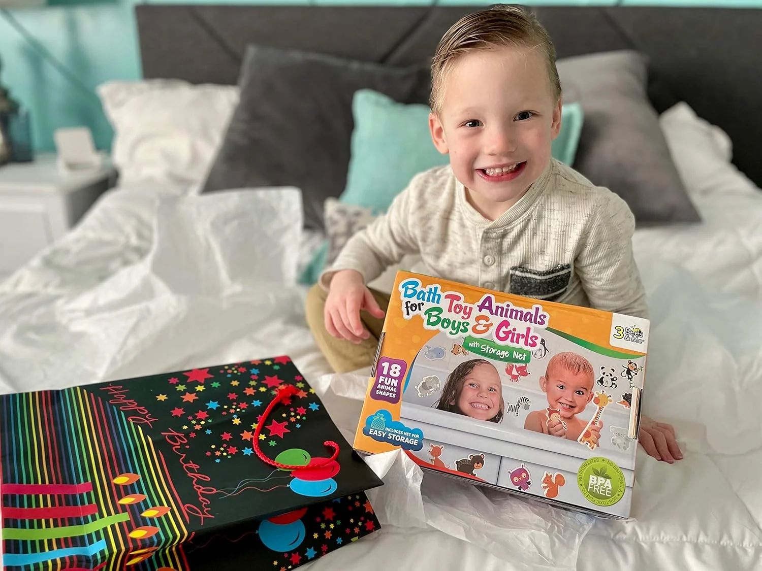 اسباب بازی های حمام حیوانات 3 Bees & Me برای دختران و پسران - حیوانات فومی سرگرم کننده با کیف نگهداری اسباب بازی حمام - ست 18 تکه اسباب بازی حمام کودک برای کودکان نوپا و بچه ها