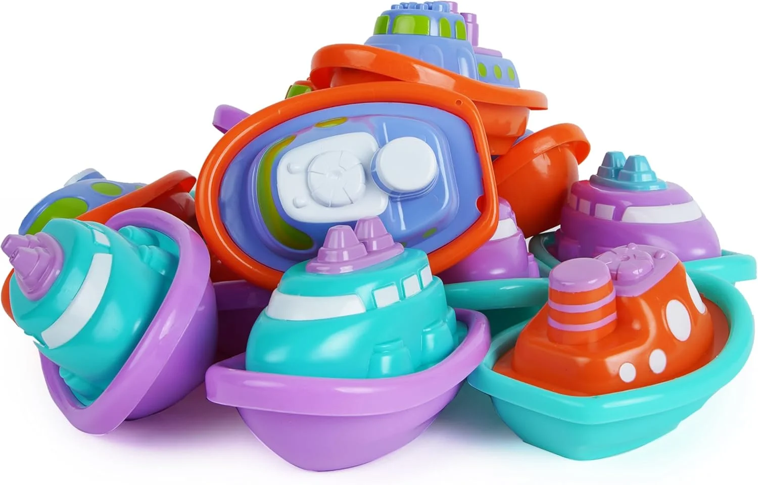 بسته ۱۲ عددی قایق حمام بولی، اسباب بازی حمام برای کودکان نوپا برای سرگرم کننده تر کردن زمان حمام - هدیه مهمانی عالی برای تولدها، جشن های نوزادی و موارد دیگر. عالی برای وان حمام، ساحل یا استخر