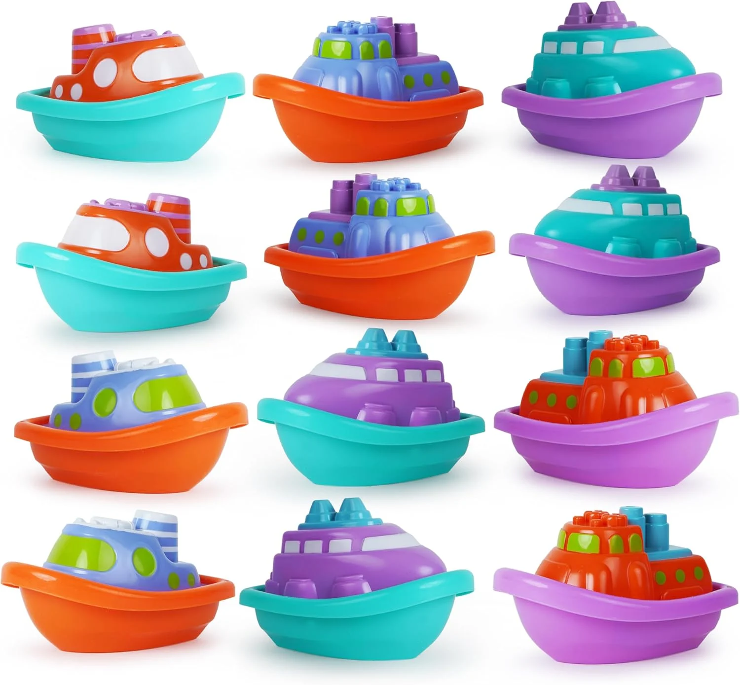 بسته ۱۲ عددی قایق حمام بولی، اسباب بازی حمام برای کودکان نوپا برای سرگرم کننده تر کردن زمان حمام - هدیه مهمانی عالی برای تولدها، جشن های نوزادی و موارد دیگر. عالی برای وان حمام، ساحل یا استخر