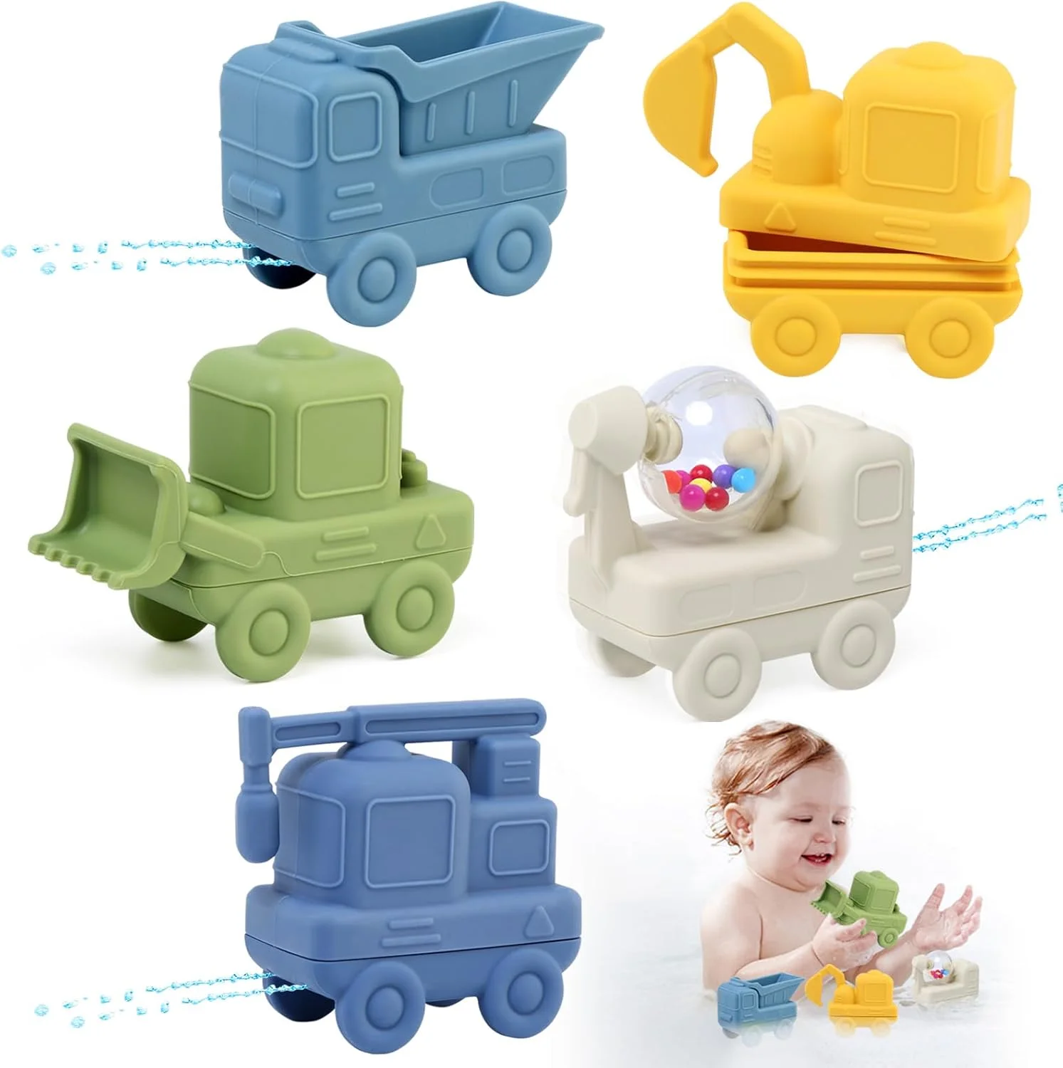 اسباب بازی حمام کودک 1 2 3 4 ساله، اسباب بازی حمام کودک بدون کپک، اسباب بازی آب پاش ماشین سیلیکونی، اسباب بازی استخر وان شناور برای کودکان نوپا، پسران و دختران