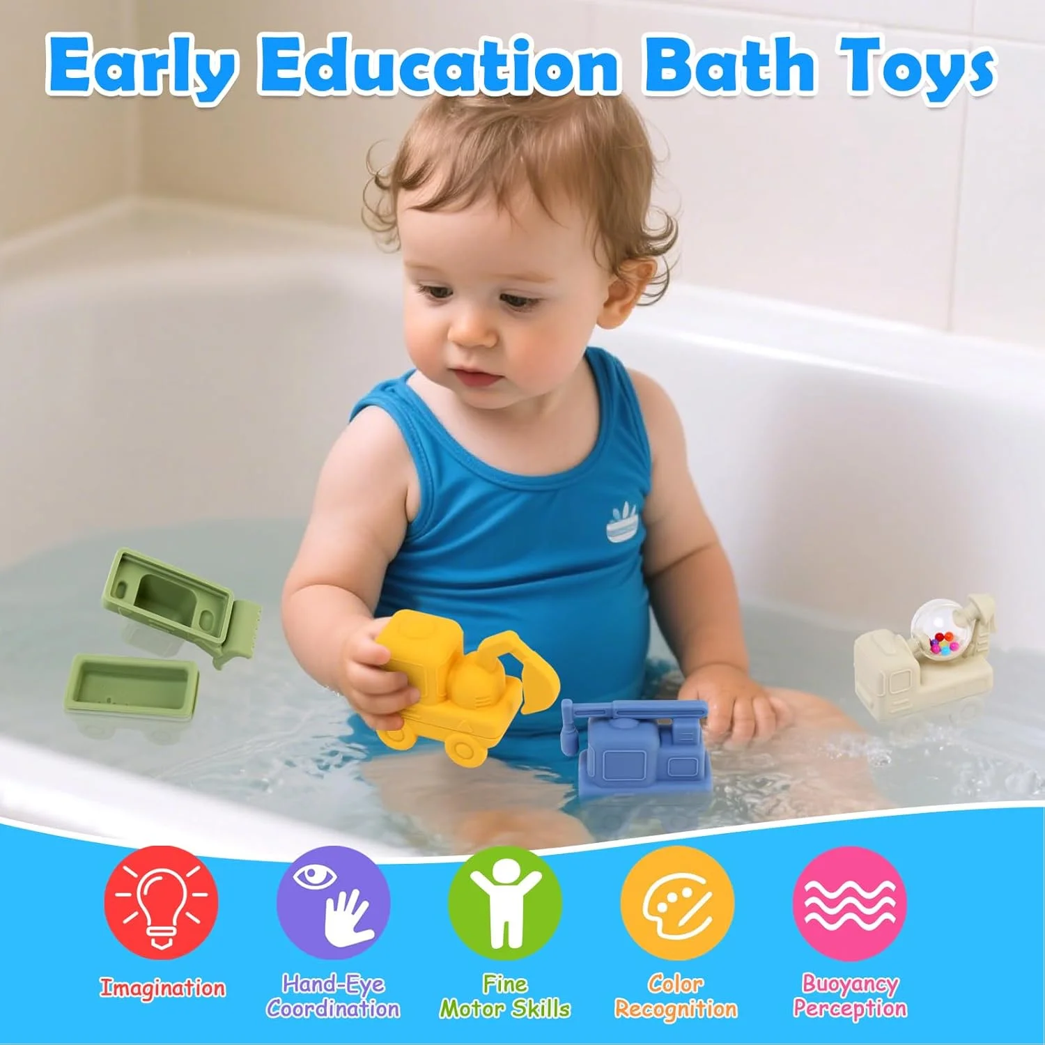 اسباب بازی حمام کودک 1 2 3 4 ساله، اسباب بازی حمام کودک بدون کپک، اسباب بازی آب پاش ماشین سیلیکونی، اسباب بازی استخر وان شناور برای کودکان نوپا، پسران و دختران