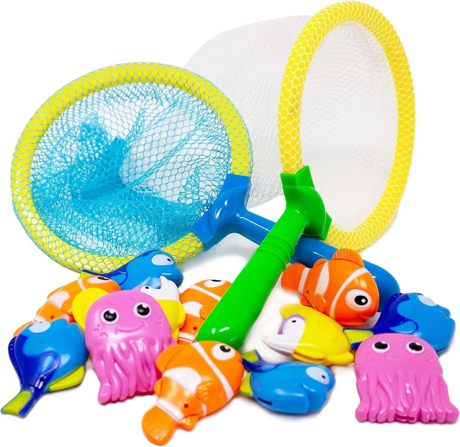 مجموعه 14 عددی اسباب بازی استخر تور ماهیگیری و شیرجه بولی - اسباب بازی ماهی و تور زیر آب برای مهمانی های استخر تابستانی، عالی به عنوان هدیه مهمانی